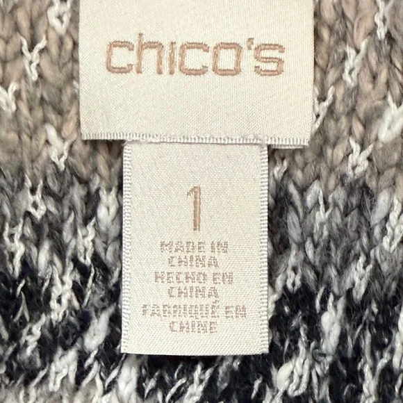 Chico’s Size 1 Knit Coatigan Cardigan Sweater Coatigan Stripe Long Relaxed Boho - Picture 7 of 9